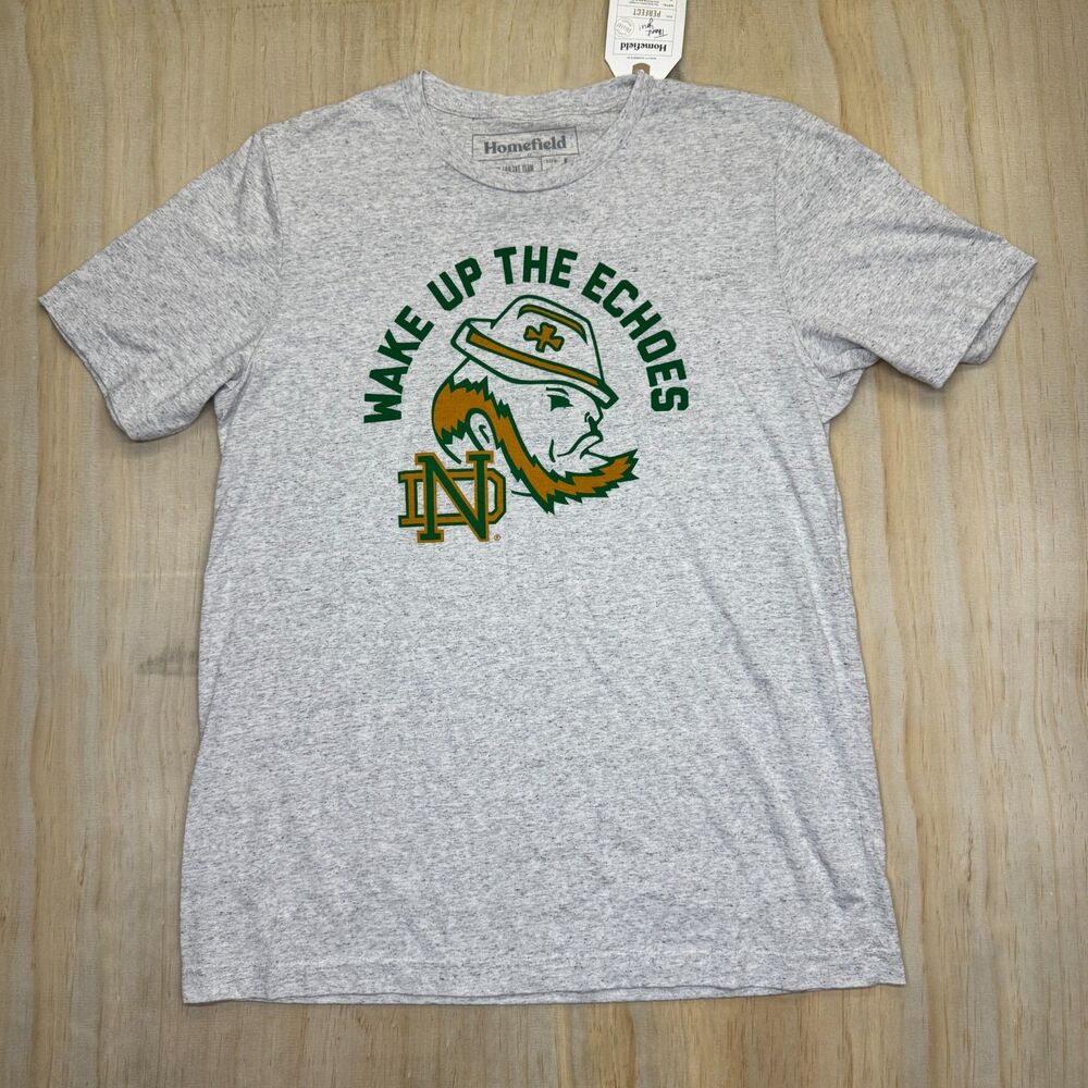 NEW Notre Dame Fighting Irish Homefield Wake Up the Echoes Shirt Gray Sz LG